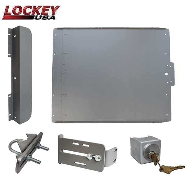 ED50B Edge Panic Shield Safety Kit In Silver - Panic Shield, EDSB Strike Bracket, EDGB5 Key Cylinder